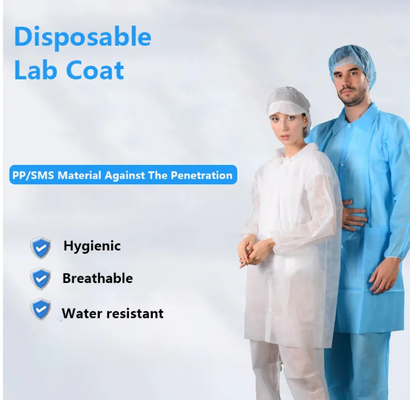 Breathable Disposable Lab Coat Non Woven Fabric For One Time Wear 25-50gsm