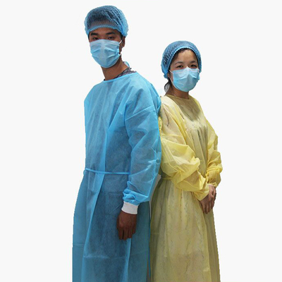 Disposable PP Polyethylene Disposable Isolation Gown with Knitted Cuff and Waist 2 Ties