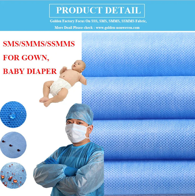 PP SMS Non-Woven Fabric Medical Gown Fabric 1.6m/2.4m/3.2m Width or Customized